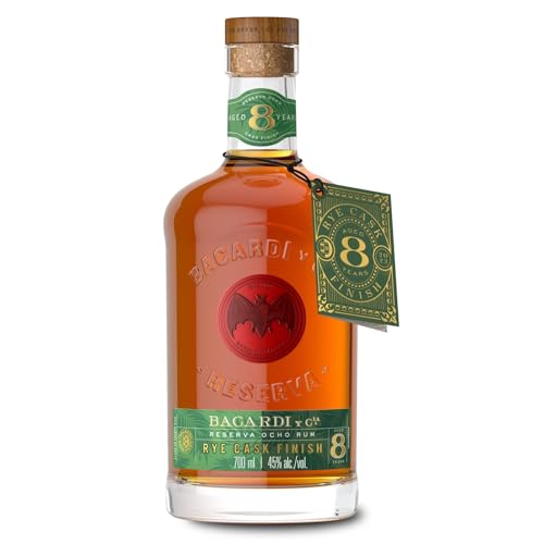 BACARDI Reserva 8 Jahre alt Rye-Cask-Finish, 45% ABV, 70cl / 700ml, limitierte Auflage Premium Dark Rum, gereift in Kentucky Roggen-Whiskey-Fässern von BACARDI