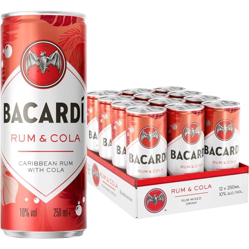 BACARDÍ & Cola, Ready-To-Drink Cocktail in der Dose, trinkfertiger Mix mit BACARDÍ Carta Blanca Rum und Cola, 10% Vol., 25 cl/250 ml von BACARDI