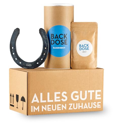 Brot und Salz Box mit Hufeisen - BACKDOSE® - Umzugsgeschenk, Einzugsgeschenk, Einweihungsgeschenk, Richtfest, Backmischung von BACKDOSE