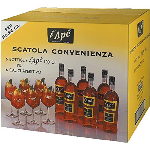 APERITIVE APE' 6 Flaschen von 1 LT mit 6 GLASKALKEN AUS SPRITZ von BAGNOLI