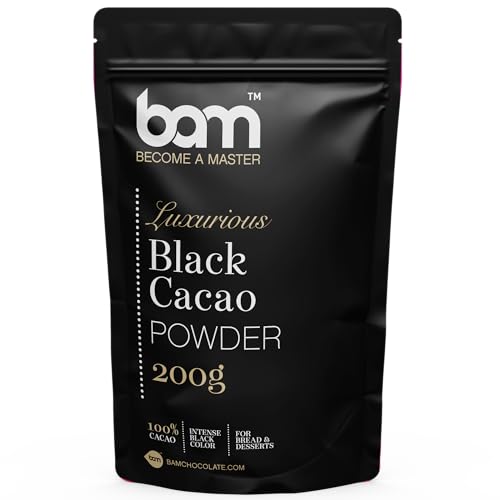 BAM Luxuriöses Kakaopulver, 100% Back-Kakao, intensive Cocoa Powder Farbe für Brot und Desserts (Schwarzes Kakaopulver, 200 g) von BAM