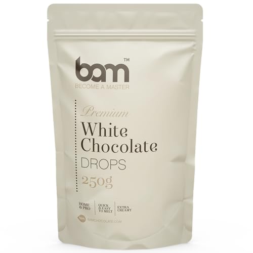 BAM Weiße Schokolade Drops, Tropfen, Callets zum Schmelzen, Backen für Zuhause und Profi (250 g) von BAM