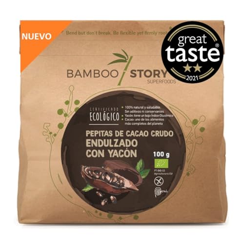 BAMBOO STORY Mit Yacon gesüßte Rohkakao-Nibs | Bio 100 g | SEHR GESUND von BAMBOO STORY