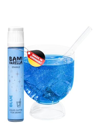 Bam!Parella Flüssiger Essbarer Glitzer für Getränke | 10 Farben wählbar | Weltneuheit 2024 | Geschmacksneutral | Perfekt für deine Party | Glitzer Getränke, Cocktail Glitzer (Blue Sparkle) von BAMPARELLA