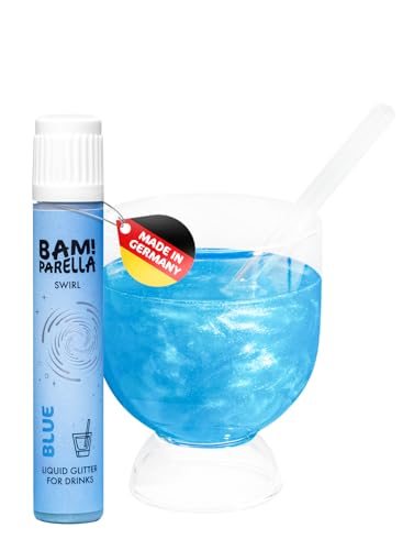 Bam!Parella Flüssiger Essbarer Glitzer für Getränke | 10 Farben wählbar | Weltneuheit 2024 | Geschmacksneutral | Perfekt für deine Party | Glitzer Getränke, Cocktail Glitzer (Blue Swirl) von BAMPARELLA