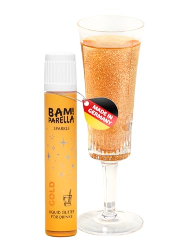 Bam!Parella Flüssiger Essbarer Glitzer für Getränke | 10 Farben wählbar | Weltneuheit 2024 | Geschmacksneutral | Perfekt für deine Party | Glitzer Getränke, Cocktail Glitzer (Gold Sparkle) von BAMPARELLA