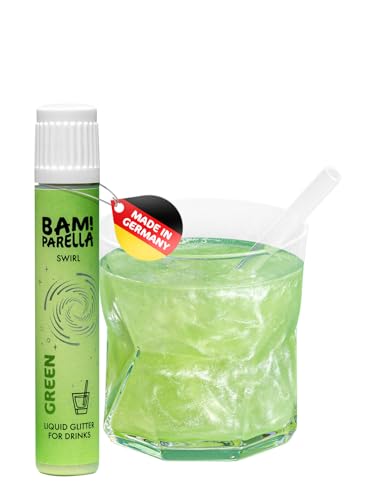 Bam!Parella Flüssiger Essbarer Glitzer für Getränke Green Swirl | Weltneuheit 2024 | Perfekt für deine Party | Glitzer Getränke, Cocktail Glitzer, Glitter Spritz | Geschmacksneutral von BAMPARELLA