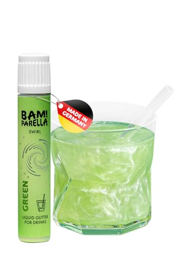 Bam!Parella Flüssiger Essbarer Glitzer für Getränke | 10 Farben wählbar | Weltneuheit 2024 | Geschmacksneutral | Perfekt für deine Party | Glitzer Getränke, Cocktail Glitzer (Green Swirl) von BAMPARELLA