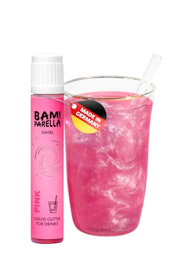 Bam!Parella Flüssiger Essbarer Glitzer für Getränke | 10 Farben wählbar | Weltneuheit 2024 | Geschmacksneutral | Perfekt für deine Party | Glitzer Getränke, Cocktail Glitzer (Pink Swirl) von BAMPARELLA