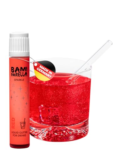 Bam!Parella Flüssiger Essbarer Glitzer für Getränke | 10 Farben wählbar | Weltneuheit 2024 | Geschmacksneutral | Perfekt für deine Party | Glitzer Getränke, Cocktail Glitzer (Red Sparkle) von BAMPARELLA