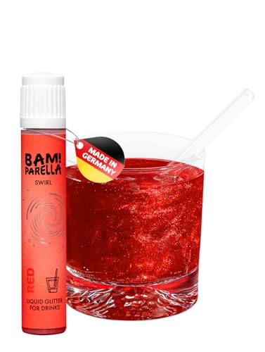 Bam!Parella Flüssiger Essbarer Glitzer für Getränke | 10 Farben wählbar | Weltneuheit 2024 | Geschmacksneutral | Perfekt für deine Party | Glitzer Getränke, Cocktail Glitzer (Red Swirl) von BAMPARELLA