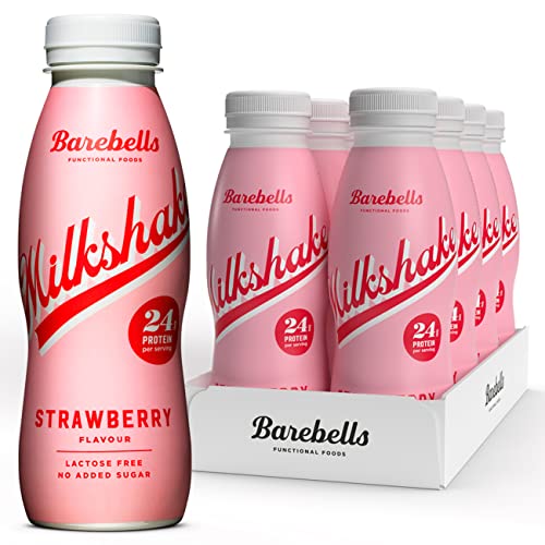 Barebells Cremiger Eiweiss shake – zuckerarm, 24 Gramm Protein pro Flasche, laktosefrei – Strawberry Milkshake, 8 x 330ml von BAREBELLS