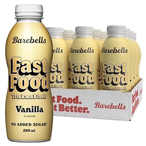 Barebells FOOD Trinkmahlzeit - Lecker, Laktosefrei, zuckerarm, angereichert mit vitaminen und mineralen. 36 g Eiweiß pro Portion, 500ml x 12 (Vanille) von BAREBELLS