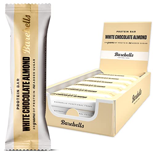 Barebells Proteinriegel, Schokoriegel mit 20 g Protein und wenig Kohlehydraten, kalorienarme Snacks nach dem Training, 12 x 55 g (Weiße Schokolade-Mandel) von BAREBELLS