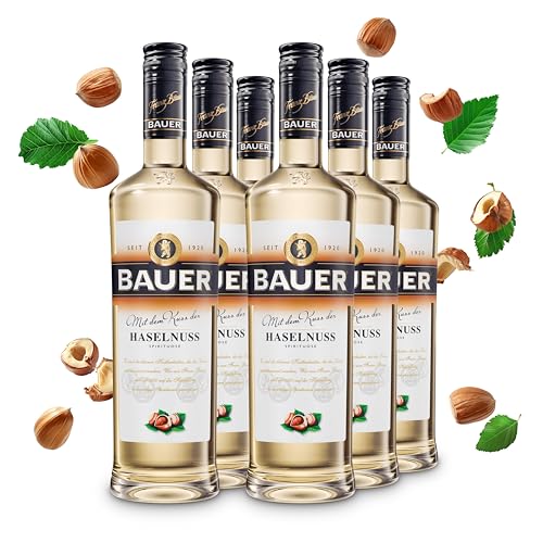 Bauer Kuss der Haselnuss Obstbrand - Haselnüsse in ihrer vollendeten Form - Spirituosen aus Österreich seit 1920 - Haselnuss Schnaps Geschenk Idee (6 x 0,7L) von BAUER Schnaps DESTILLERIE FRANZ BAUER GRAZ