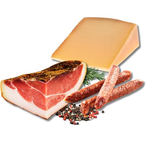 BAVAREGOLA Jausen Probierset - 3 Südtiroler Spezialitäten im Set - Südtiroler Speck, Käse & Kaminwurzen von Viktor Kofler/Lana - Genuss Geschenk für Männer & Frauen von BAVAREGOLA