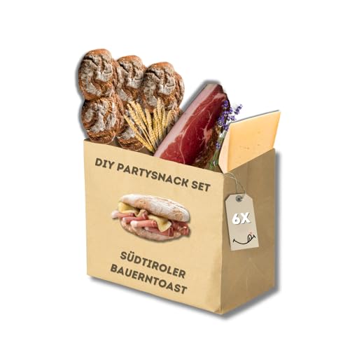 BAVAREGOLA Südtiroler Bauerntoast – Partysnack-Set mit 6 Vinschgauer Broten, 200g Südtiroler Speck g.g.A. & 250g Bauernkäse – Original Südtiroler Spezialitäten für Genießer von BAVAREGOLA