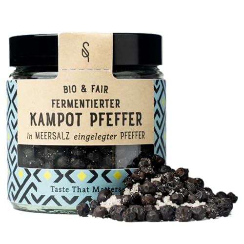 SoulSpice BIO fermentierter Kampot Pfeffer 60g - echter BIO Kampot Pfeffer fermentiert aus Kambodscha - ganze Pfefferkörner in Meersalz eingelegt von BAVAREGOLA