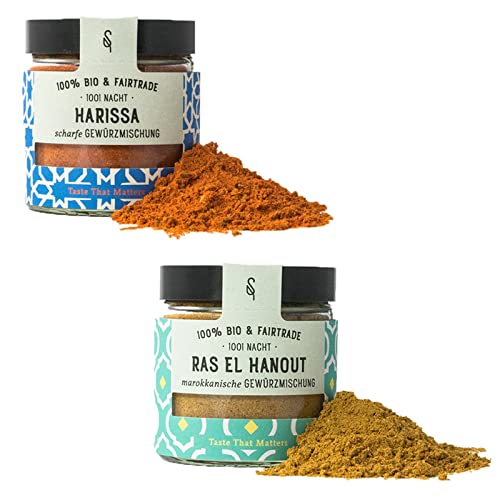 Soulspice Bio Orientalische Gewürze - 2 Afrika Gewürzmischungen - Gewürze Set mit Harissa & Ras El Hanout - Marokkanische Bio Gewürzmischung von BAVAREGOLA