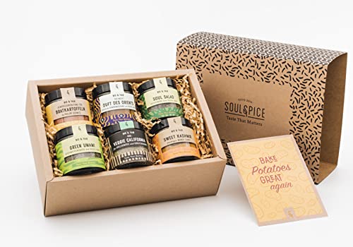 Veggie Lover BIO Gewürze Geschenk Set - Geschenkidee mit 6 Premium Fairtrade SoulSpice Gewürzmischungen für die Vegetarische Küche von BAVAREGOLA