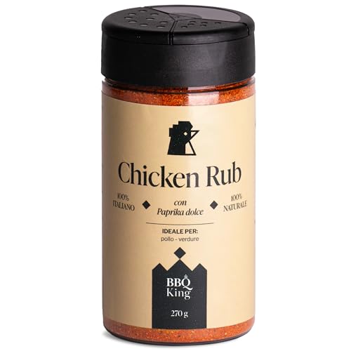 BBQ KING - Chicken Rub 215 Gr Packung, Dry Rub Bbq für Geflügel Ideal zum Grillen und Barbecue, 100% Made in Italy Küchengewürzset, Gewürzmischung für weißes Fleisch (Huhn, Pute, Ente) von BBQ KING SPICES ARE ALWAYS THE SECRET