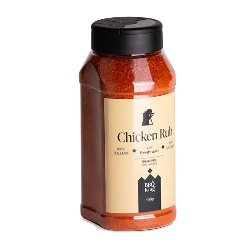 BBQ KING - Chicken Rub 650 Gr Packung, Dry Rub Bbq für Geflügel Ideal zum Grillen und Barbecue, 100% Made in Italy Küchengewürzset, Gewürzmischung für weißes Fleisch (Huhn, Pute, Ente) von BBQ KING SPICES ARE ALWAYS THE SECRET