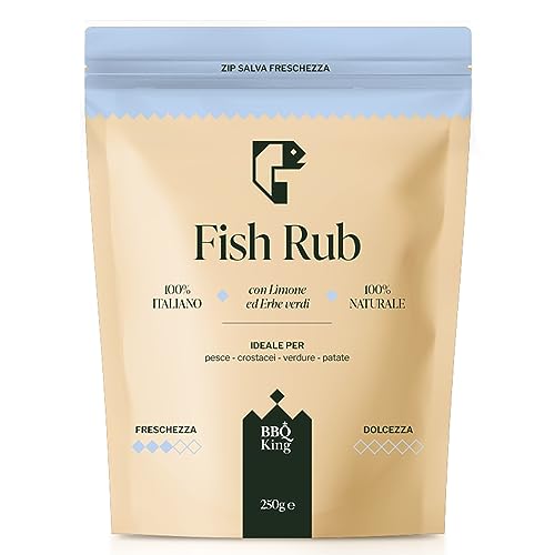 BBQ KING - Fish Rub Pack à 250 Gr, Dry Rub Bbq für Fisch Ideal für Barbecue und Grill, Cucina Made in Italy Gewürz Set, Fischgewürzmischung am Grill, Krustentiere oder Räucherfisch von BBQ KING SPICES ARE ALWAYS THE SECRET