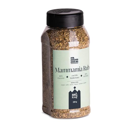 BBQ KING - Mamma Mia Rub 320 Gr Packung, Dry Rub Bbq Ideal für Barbecue, Küchengewürzset 100% Made in Italy, Gewürzmischung auf Kräuterbasis, Geboren für Schweinefleisch, Großartig auf Hühnchen von BBQ KING SPICES ARE ALWAYS THE SECRET