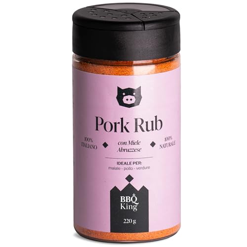 BBQ KING - Pork Rub 220 Gr Packung, Dry Rub Bbq Pork Ribs Ideal für Barbecue und Grill, Küchengewürzset 100% Made in Italy, Gewürzmischung für Schweinefleisch, Lamm oder Gemüse von BBQ KING SPICES ARE ALWAYS THE SECRET