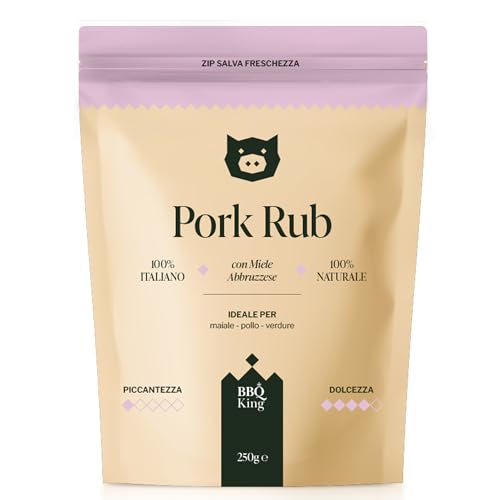 BBQ KING - Pork Rub Pack à 250 Gr, Dry Rub Bbq für Schwein Ideal für Barbecue und Grill, Cucina 100% Made in Italy Gewürzset, Gewürzmischung für Schweinefleisch, Lamm oder Gemüse von BBQ KING SPICES ARE ALWAYS THE SECRET