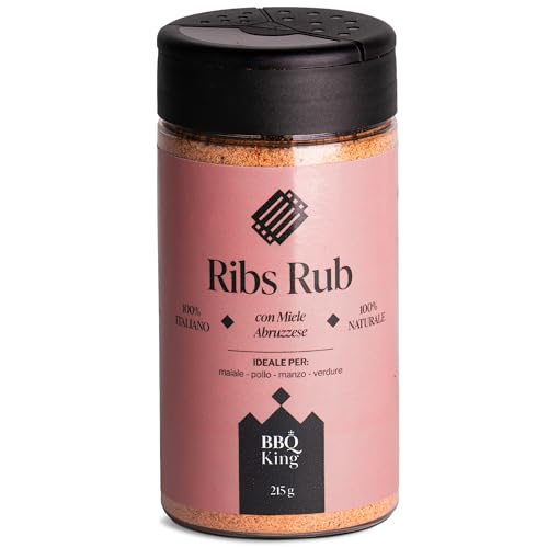 BBQ KING - Ribs Rub 215 Gr Packung, Dry Rub Pork Rib Bbq Ideal für Barbecue und Grill, 100% Made in Italy Küchengewürzset, Gewürzmischung für Ribs (Saint Louis oder Baby Back) von BBQ KING SPICES ARE ALWAYS THE SECRET