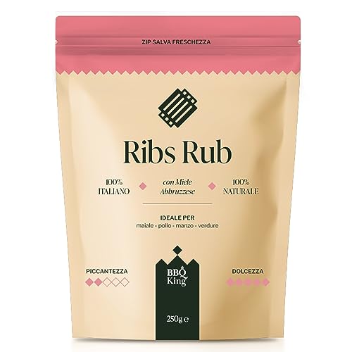 BBQ KING - Ribs Rub Pack 250 Gr, Dry Rub Bbq für Spareribs Ideal für Barbecue und Grill, Cucina Gewürzset 100% Made in Italy, Costine Gewürzmischung (Saint Louis oder Baby Back) von BBQ KING SPICES ARE ALWAYS THE SECRET