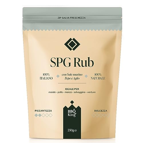 BBQ KING - S.P.G. Rub Pack à 250 Gr, Salt Pepper Garlic Dry Rub Bbq Ideal für Barbecue und Grill, Gewürzset Cucina 100% Made in Italy, Gewürzmischung Salzbasis, Pfeffer und Knoblauch von BBQ KING SPICES ARE ALWAYS THE SECRET