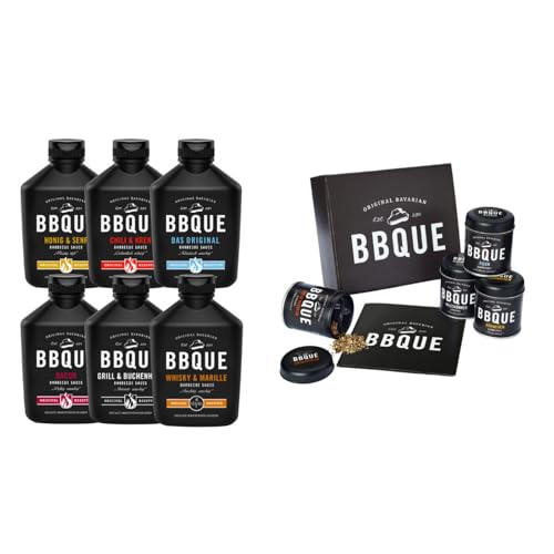 BBQUE Set: Barbecue-Saucen (6x 400ml) mit Grillgewürzset (4 hochwertige Gewürze) von BBQUE