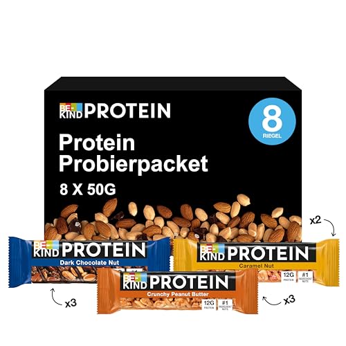 BE-KIND® Proteinriegel, Probierpaket, glutenfrei, hoher Ballaststoffgehalt, ohne künstliche Farb-, Aroma- oder Konservierungsstoffe, 8 x 50g von BE-KIND