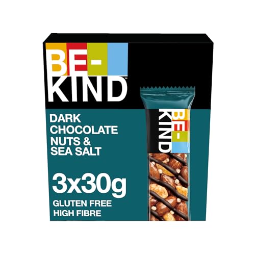 BE-KIND Riegel, glutenfreie Snack-Riegel, Dark Chocolate Nuts & Sea Salt, hoher Ballaststoffgehalt, ohne künstliche Farb-, Aroma- oder Konservierungsstoffe, 3 x 30 g von BE-KIND