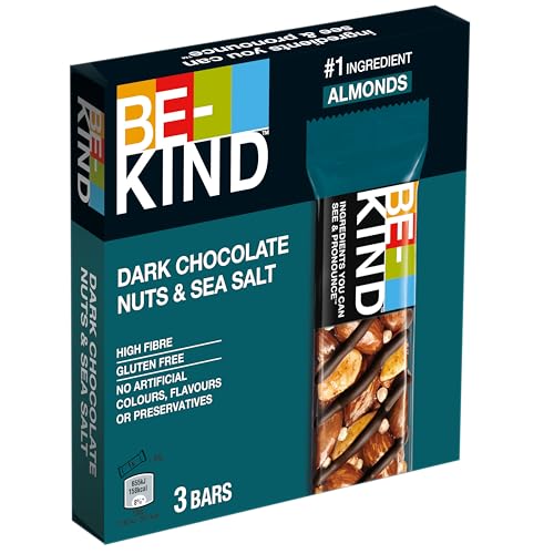 BE-KIND Riegel, glutenfreie Snack-Riegel, Dark Chocolate Nuts & Sea Salt, hoher Ballaststoffgehalt, ohne künstliche Farb-, Aroma- oder Konservierungsstoffe, 3 x 30 g von BE-KIND