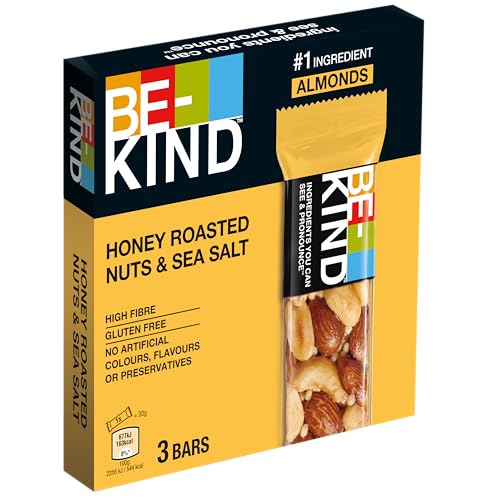 BE-KIND Riegel, glutenfreie Snack-Riegel, Honey Roasted Nuts & Sea Salt, hoher Ballaststoffgehalt, ohne künstliche Farb-, Aroma- oder Konservierungsstoffe, 3 x 30 g von BE-KIND