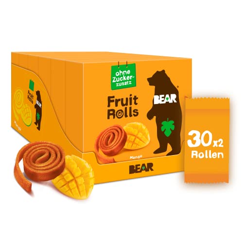 BEAR Fruchtrollen Mango | 100% Natürliche Inhaltsstoffe | Ohne Zusatz von Zucker | Gesunder Snack für Kinder & Erwachsene |30 Beutel x 20g | 600g von BEAR