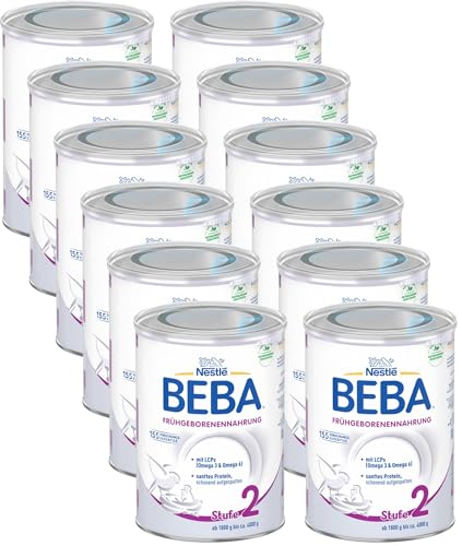 BEBA Frühgeborenennahrung Stufe 2, Spezialnahrung für Frühgeborene und untergewichtige Neugeborene, 12er Pack (12 x 400g) von BEBA