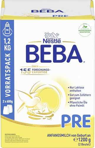 BEBA PRE Anfangsmilch von Geburt an, Babynahrung, nur Laktose, ohne Palmöl, Vorratspack 1er Pack (1 x 1200g) von BEBA