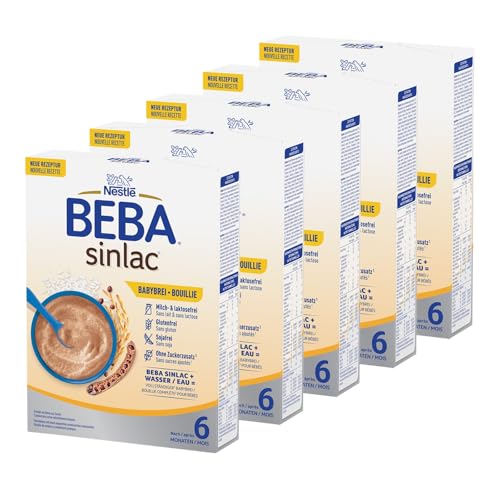 BEBA SINLAC glutenfreier Reisbrei, Sojafrei, Milch- & Laktosefrei, (5er Pack (5 x 250g)) von BEBA