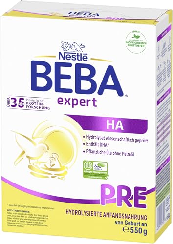 BEBA expert HA PRE Hydrolysierte Anfangsnahrung, Säuglingsnahrung von Geburt an, 1er Pack (1 x 550g) von BEBA