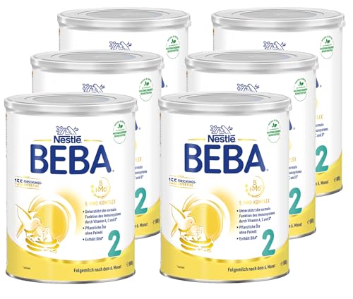 BEBA 2 Folgemilch nach dem 6. Monat, Babynahrung mit 5 HMO Komplex, nur Laktose, ohne Palmöl, 6er Pack (6 x 800g) von BEBA