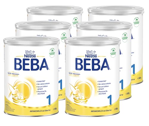 BEBA 1 Anfangsmilch von Geburt an, Babynahrung, nur Laktose, ohne Palmöl, 6er Pack (6 x 800g) von BEBA