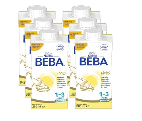 Nestlé BEBA JUNIOR, Milchgetränk ab dem 1. Geburtstag, trinkfertiges Milchgetränk im Tetra Pak, auf die Bedürfnisse von Kindern ab 1 Jahr abgestimmt, 6er Pack (6 x 200ml) von BEBA