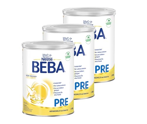 BEBA PRE Anfangsmilch von Geburt an, Babynahrung mit DHA, nur Laktose, ohne Palmöl, 3er Pack (3 x 800g) von BEBA