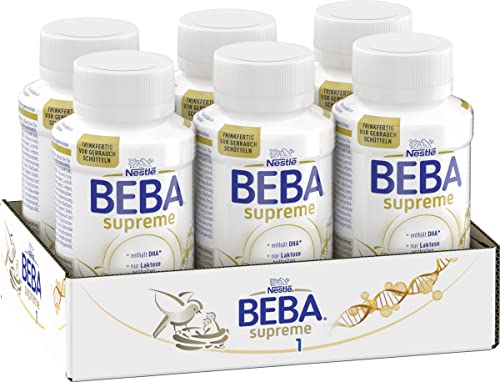 Nestlé BEBA SUPREME 1 Anfangsmilch: trinkfertige Portionsflaschen, mit Omega 3, 6er Pack (6 x 200ml) von BEBA