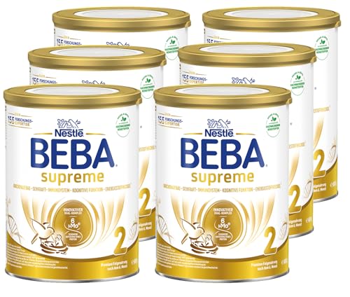 BEBA SUPREME 2 Folgemilch nach dem 6. Monat, Babynahrung mit 6 HMO Komplex, nur Laktose, ohne Palmöl, 6er Pack (6 x 800g) von BEBA