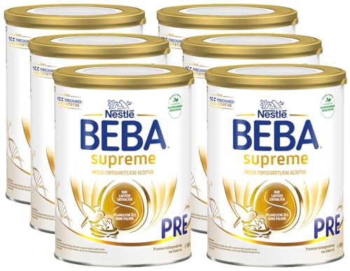 BEBA SUPREME PRE Anfangsmilch von Geburt an, Babynahrung , nur Laktose, ohne Palmöl, 6er Pack (6 x 800g) von BEBA